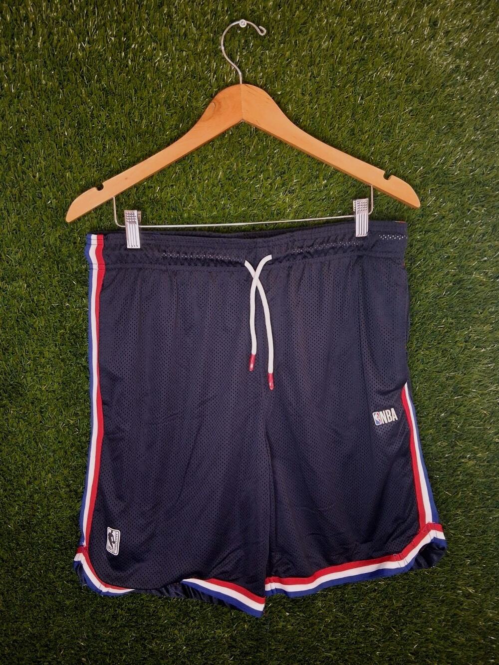 NBA Official Licensed Mesh Basketball Shorts Navy Blue Red/White Trim Men's SZ L